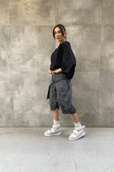 Yamalı Tasarım Oversize Bluz