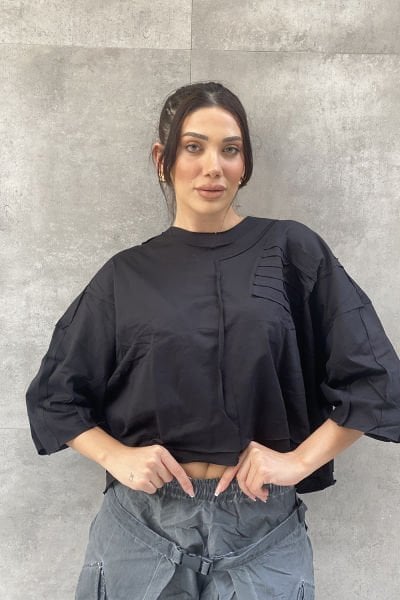 Yamalı Tasarım Oversize Bluz