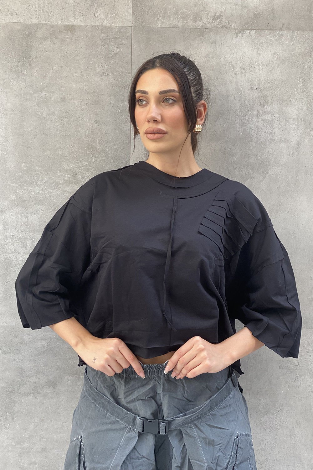 Yamalı Tasarım Oversize Bluz