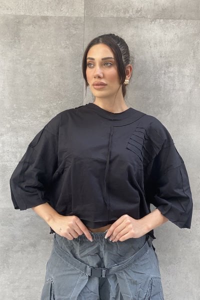 Yamalı Tasarım Oversize Bluz