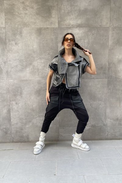 Yüksek Yaka Garnili Tasarım Oversize Yelek