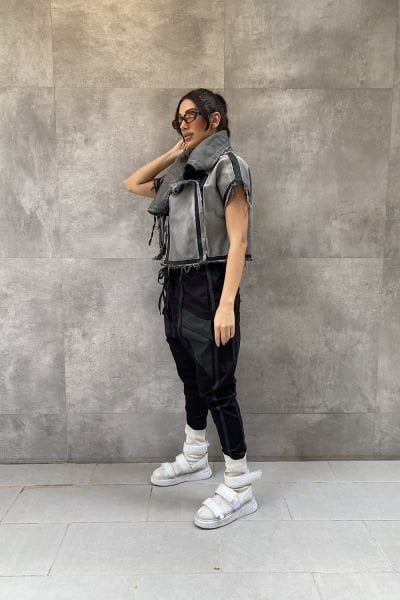 Yüksek Yaka Garnili Tasarım Oversize Yelek