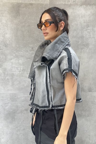 Yüksek Yaka Garnili Tasarım Oversize Yelek