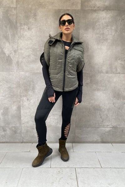 Yuvarlak Kesim Kolsuz Kapitone Mont Yelek