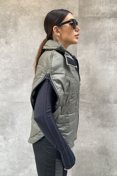 Yuvarlak Kesim Kolsuz Kapitone Mont Yelek