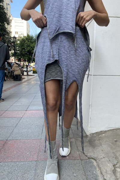 Tasarım Taşlama Asimetrik Saçaklı Etek Bluz Takım