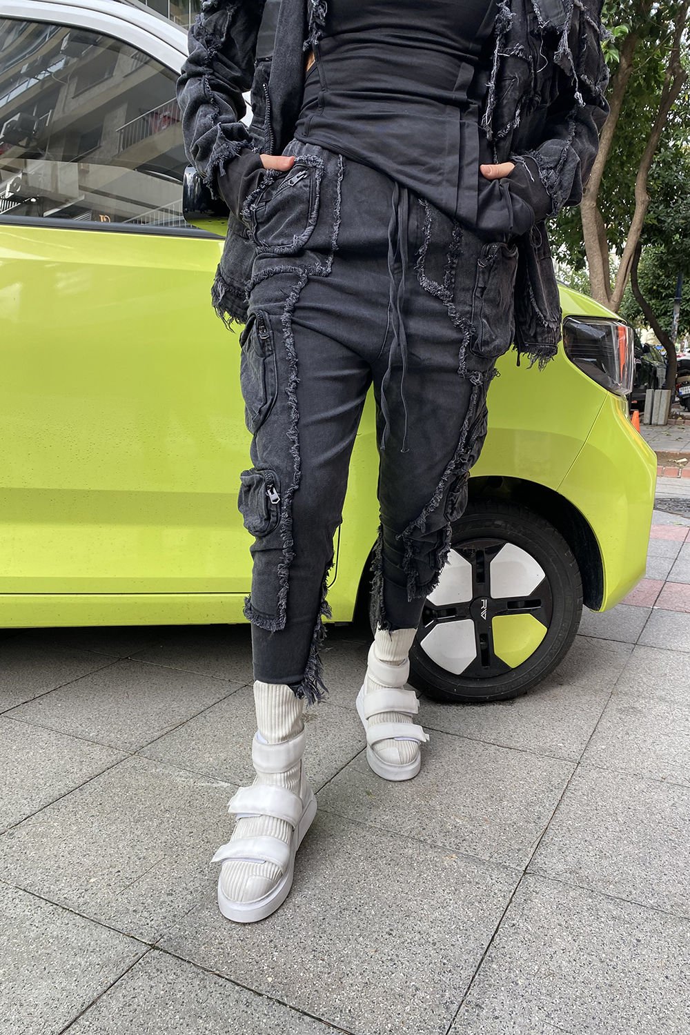 Tasarım Oversize Garnili Kargo Şalvar XL - füme