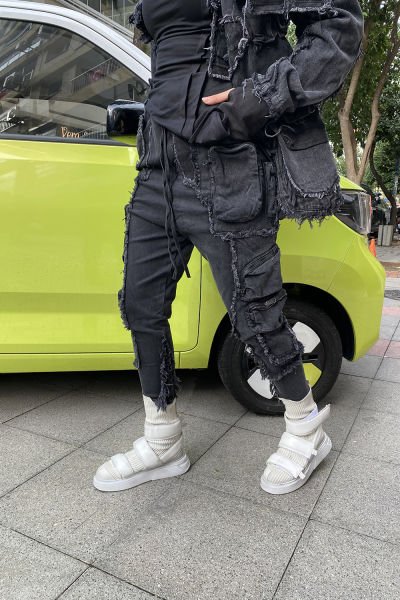 Tasarım Oversize Garnili Kargo Şalvar XL - füme