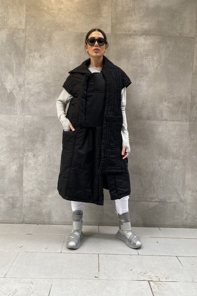 Unisex Kapitone Yüksek Yaka Tasarım Yelek