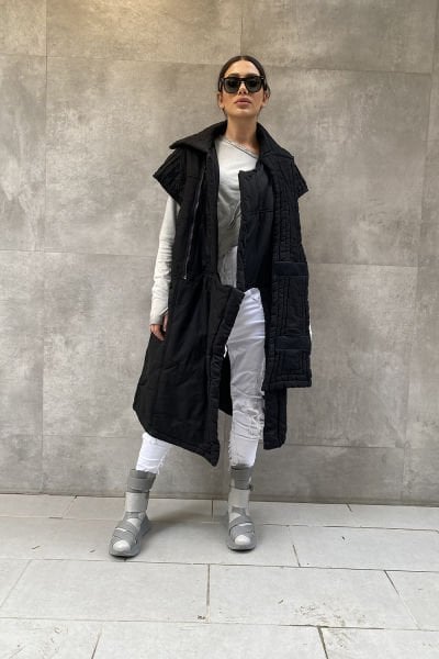 Unisex Kapitone Yüksek Yaka Tasarım Yelek