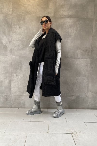 Unisex Kapitone Yüksek Yaka Tasarım Yelek