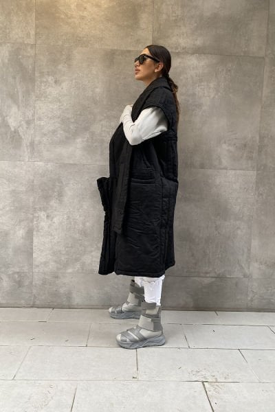 Unisex Kapitone Yüksek Yaka Tasarım Yelek