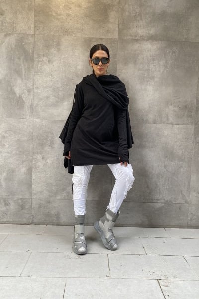 Tasarım Oversize Kapüşonlu Panço Sweatshirt