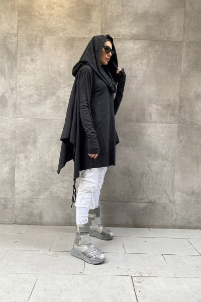 Tasarım Oversize Kapüşonlu Panço Sweatshirt