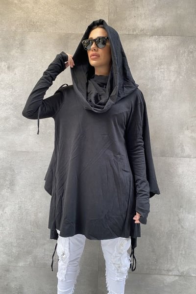 Tasarım Oversize Kapüşonlu Panço Sweatshirt