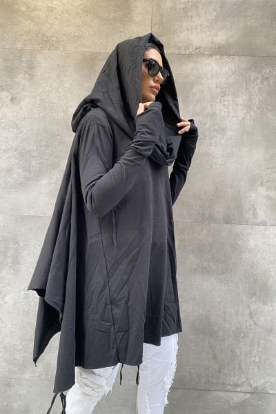 Tasarım Oversize Kapüşonlu Panço Sweatshirt