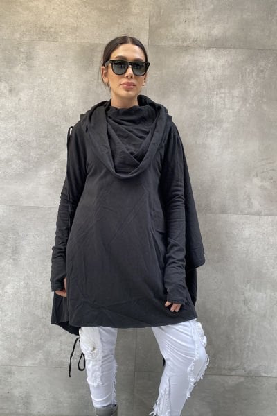 Tasarım Oversize Kapüşonlu Panço Sweatshirt