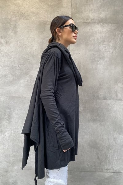 Tasarım Oversize Kapüşonlu Panço Sweatshirt