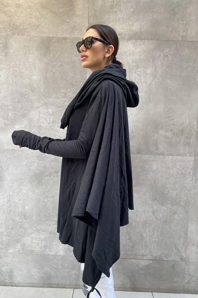 Tasarım Oversize Kapüşonlu Panço Sweatshirt