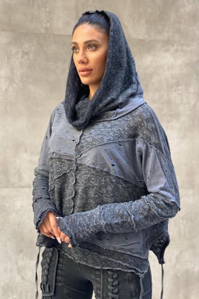 Kesik Tasarım Pis Dikişli Oversize Sweatshirt