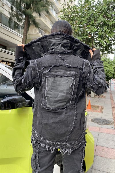 Unisex Yakası Cepli Asimetrik Tasarım Kot Ceket