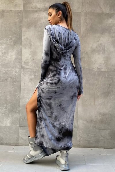 Tasarım Kumaş Kapüşonlu Elbise