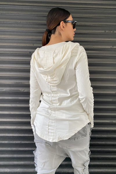 Kapüşonlu Tasarım Nevürlü Sweatshirt S - beyaz