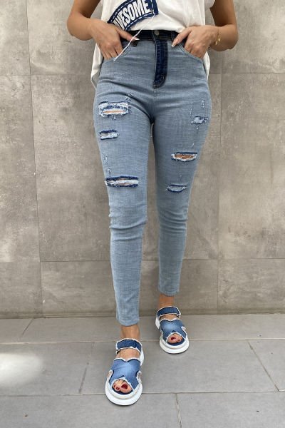 Kesik Detaylı Tasarım Kot Tayt Pantolon