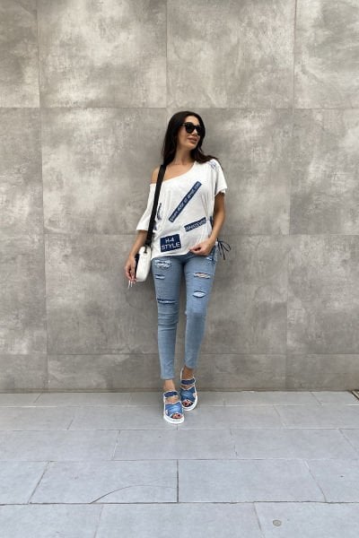 Kesik Detaylı Tasarım Kot Tayt Pantolon