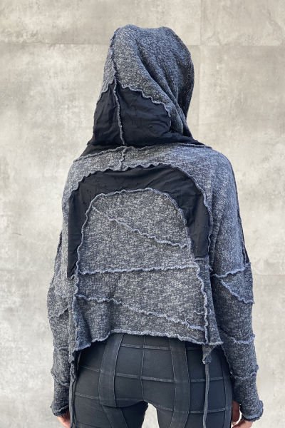 Kesik Tasarım Pis Dikişli Oversize Sweatshirt L - gri/siyah