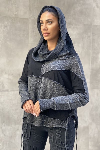 Kesik Tasarım Pis Dikişli Oversize Sweatshirt XL - gri/siyah