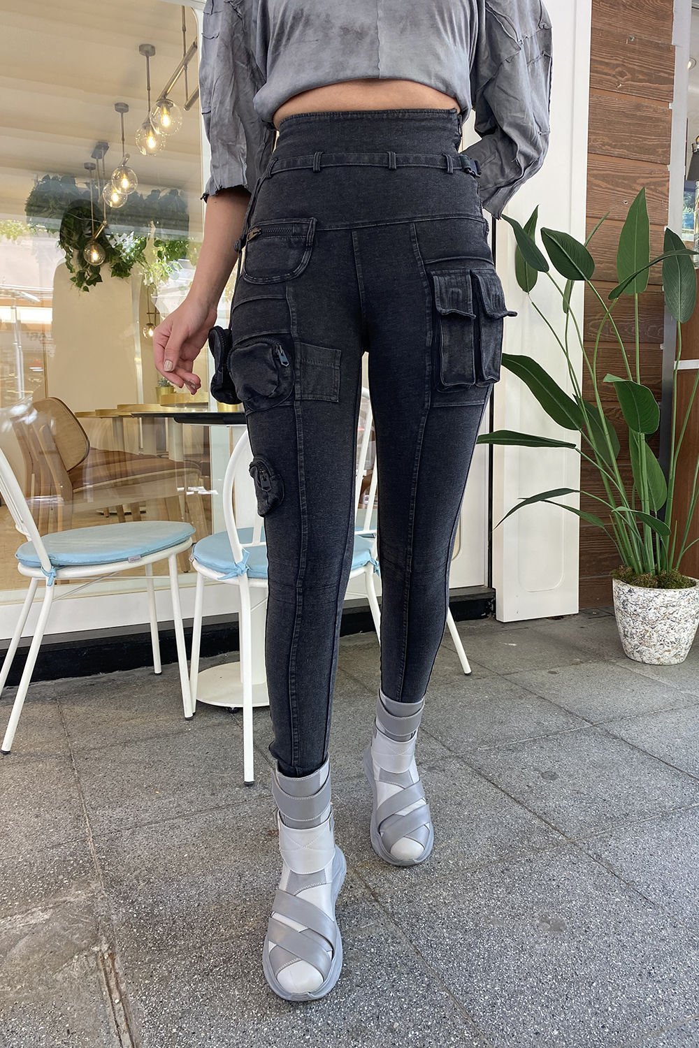 Yüksek Bel Tasarım Cepli Pantolon