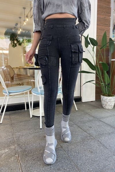 Yüksek Bel Tasarım Cepli Pantolon