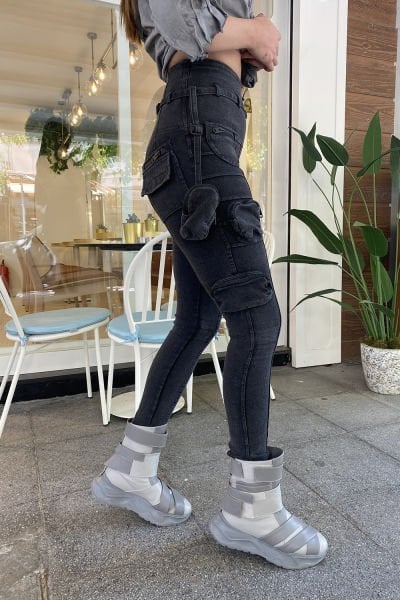 Yüksek Bel Tasarım Cepli Pantolon