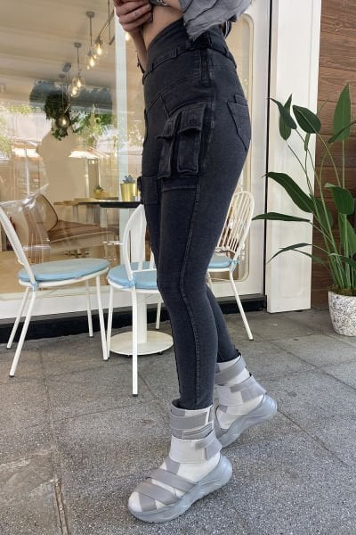 Yüksek Bel Tasarım Cepli Pantolon