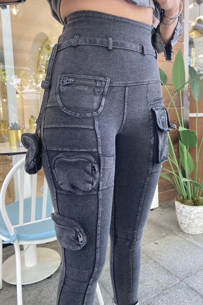 Yüksek Bel Tasarım Cepli Pantolon