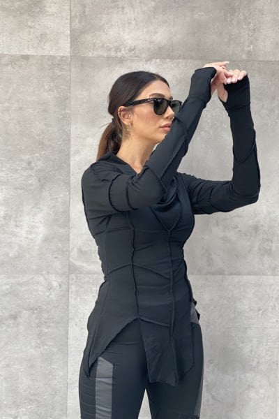 Pis Dikişli Tasarım Yakalı Asimetrik Bluz