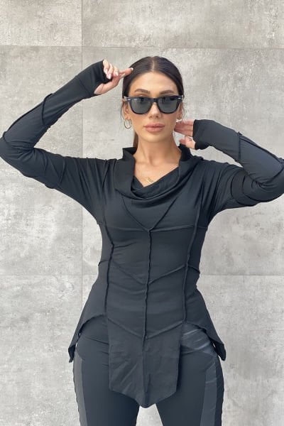 Pis Dikişli Tasarım Yakalı Asimetrik Bluz