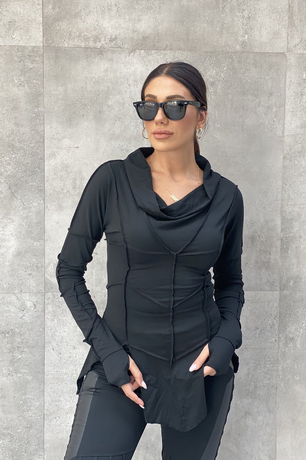 Pis Dikişli Tasarım Yakalı Asimetrik Bluz