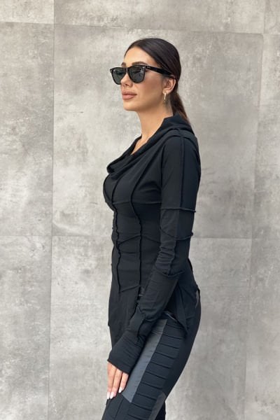 Pis Dikişli Tasarım Yakalı Asimetrik Bluz