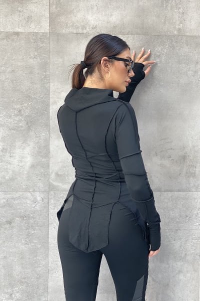 Pis Dikişli Tasarım Yakalı Asimetrik Bluz