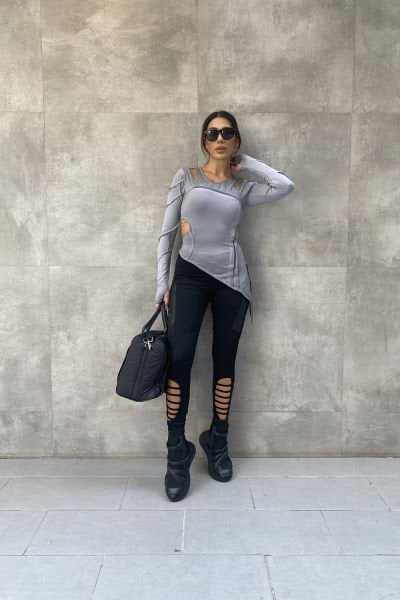 Katlı Kumaş Tasarım Asimetrik Bluz