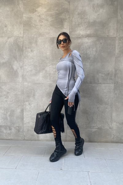 Katlı Kumaş Tasarım Asimetrik Bluz