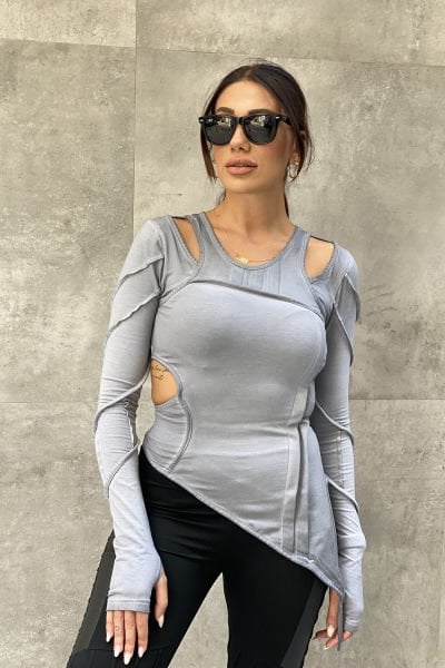 Katlı Kumaş Tasarım Asimetrik Bluz