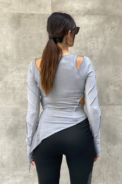 Katlı Kumaş Tasarım Asimetrik Bluz