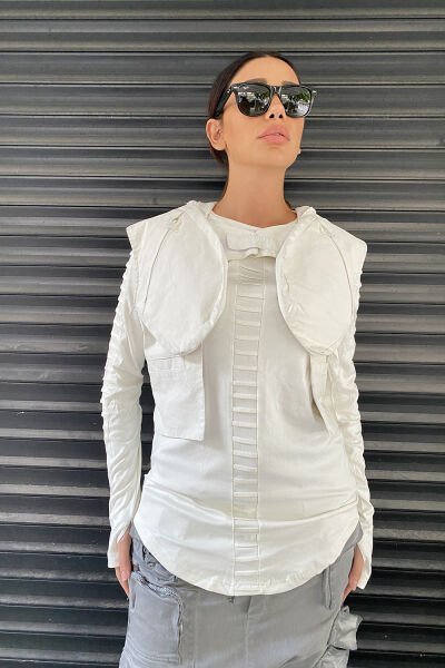Heybe Cepli Tasarım Unisex Yelek S - beyaz