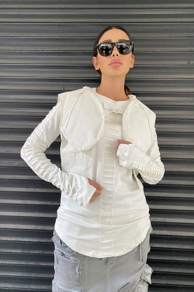 Heybe Cepli Tasarım Unisex Yelek M - beyaz