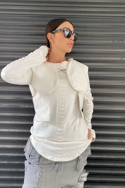 Heybe Cepli Tasarım Unisex Yelek L - beyaz
