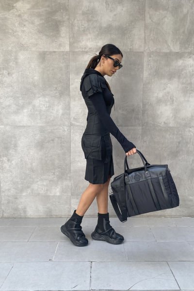 Tasarım Mumlama Kapüşonlu Uzun Kollu Elbise