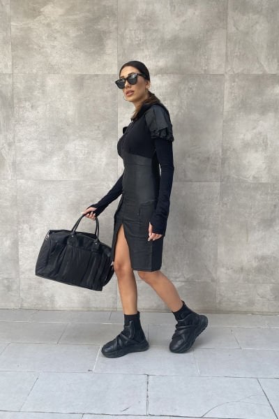 Tasarım Mumlama Kapüşonlu Uzun Kollu Elbise